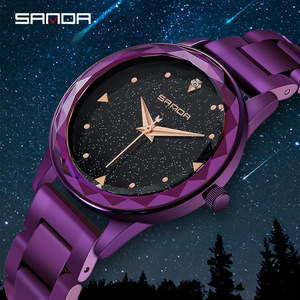三达SANDA高端时尚女表大气星空手表紫色钢带个性防水石英表女