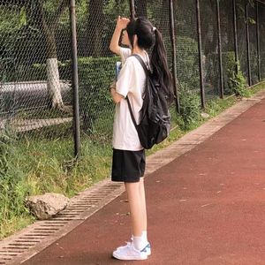 黑色运动短裤女休闲纯棉五分裤宽松2022灰色夏季高腰学生阔腿中裤