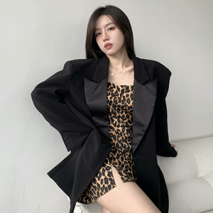 大码豹纹吊带连衣裙