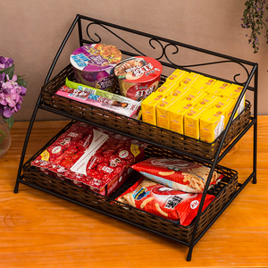 铁艺吧台藤编多层桌面零食置物架电影院收银台收纳架客厅水果整理