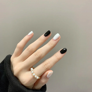 黑白撞色短款网红穿戴美甲片成品可拆卸持久24片假指甲贴片显白
