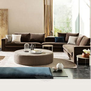 美式轻奢转角沙发 巧克力色布艺多人 家用客厅组合六人直角沙发