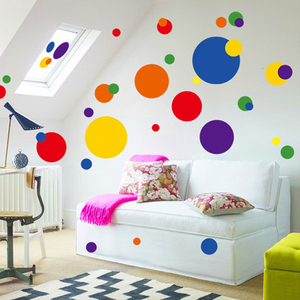 彩色小圆圈贴纸圆点圆形纯色贴画客厅房间卧室自粘墙纸壁纸可移除