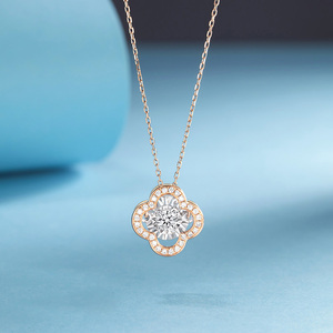 18k金灵动钻石项链 十八k金项链女 四叶草满镶显大钻石吊坠套链子