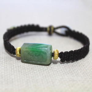 天然翡翠a货黄加绿复古莲花手牌手链 路路通种水玉石 一物一拍