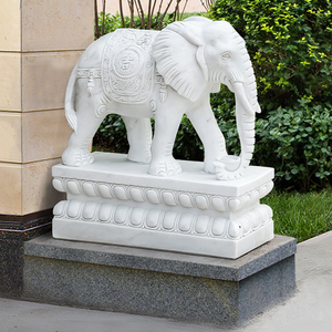 石雕大象汉白玉大象石头小象工艺品看门护院一对石雕动物门口摆件