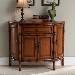 欧式半圆玄关柜台美式乡村玄关柜东南亚端景台复古做旧储物柜田园