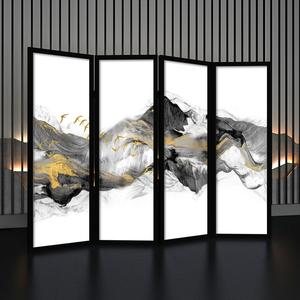 现代中式实木屏风隔断装饰客餐厅玄关小户型禅意定制折屏水墨金山