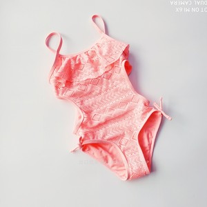 lc waikiki系列外贸女童连体泳衣粉色镂空弹力面料前后全衬可调带