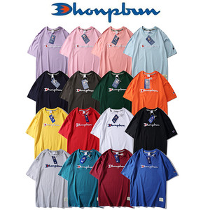 夏季新款卖萌冠军潮牌短袖圆领纯棉宽松男女刺绣字母半袖t恤男装