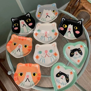 【麦大米】泰国艺术家纯手工手绘猫咪托盘香皂小碟陶瓷首饰盘