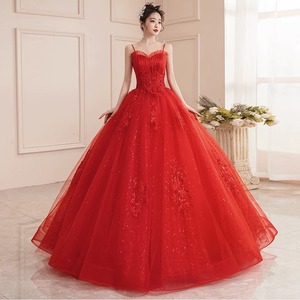 红色主婚纱礼服2023新款新娘吊带抹胸齐地气质森系显瘦小个子大码