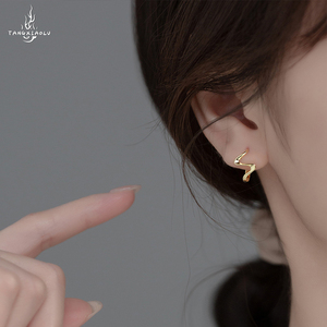 【唐小鹿】s925通体银耳饰时尚高级光面波浪素圈耳扣优雅气质耳环