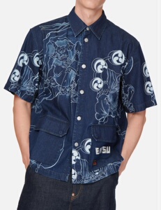 海鸥福神evisu正品男士满地风神雷神印花短袖衬衫2eshtm1ss160dn
