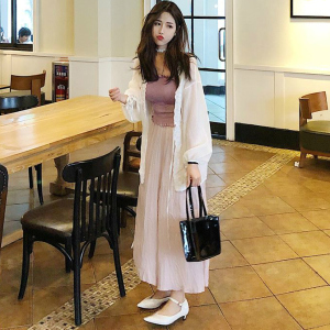 夏天长裙子外搭配吊带的小外套夏季女款开衫薄款宽松外衣雪纺坎肩