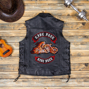 哈雷机车骑行服头层牛皮万针刺绣骑行真皮马甲