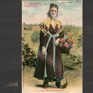 法国古董明信片1919年 布列塔尼民族服饰 卡斯蒂永附近 好品