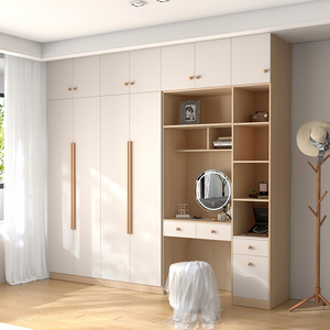 现代简约衣柜轻奢成人对开门柜子储物到顶极简组合奶油大衣橱定制