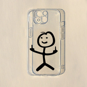 手绘火柴人苹果13手机壳12搞怪iphone11promax适用x中指xr趣味7/8