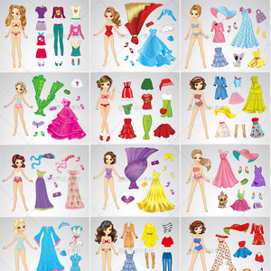 卡通女孩人物形象换装游戏衣服饰鞋帽包衣裙eps矢量设计素材图片