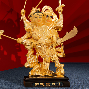 三漫陀三头六臂哪吒三太子神像铜著金中坛元帅三太子佛像居家摆件