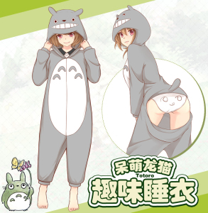 美琦动漫冬装连体睡衣二次元法兰绒保暖衣服龙猫卡比兽猫老师冲鸭