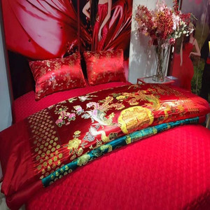 全棉大红被子喜被结婚红绿被子纯棉棉花被芯婚庆被子喜被陪嫁被罩