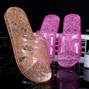 闪片平底水晶拖鞋女透明塑胶料防滑韩版家居用浴室内夏天