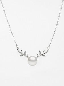 一鹿有你S925纯银项链锁骨链淡水珍珠麋鹿可爱鹿角森系女