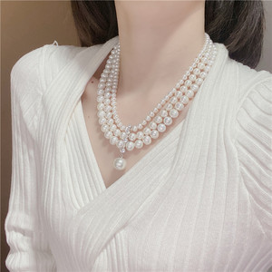 新款天然淡水珍珠项链多层欧美时尚短款锁骨链简约百搭颈链