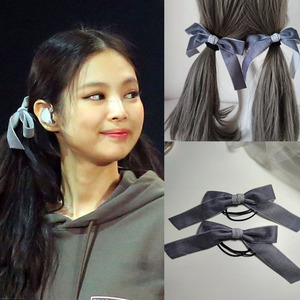 blackpink jennie 金智妮款复古烟灰丝绒蝴蝶结发夹对夹发圈发饰