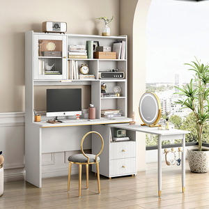 现代简约梳妆台书桌一体轻奢风卧室置物书架收纳床头柜转角化妆桌
