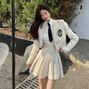 学院风套装西装早秋女jk制服百褶裙三件套英伦风贵族高校韩国校服