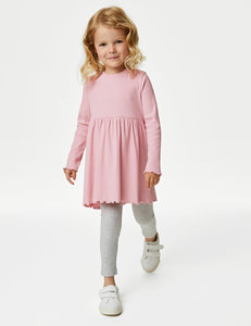 英国代购MS/马莎玛莎 女童小中童棉质罗纹长袖连衣裙