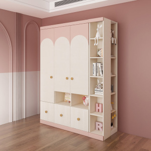 儿童房衣柜两门三门衣柜粉色女孩衣橱现代简约卧室家具收纳储物柜