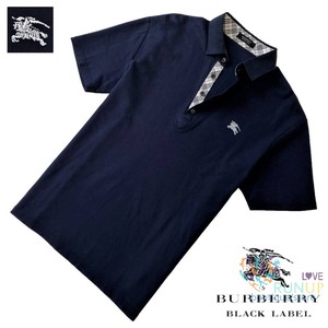 日本三阳代购burberry blacklabel/巴宝莉黑标藏蓝色拼格纹polo