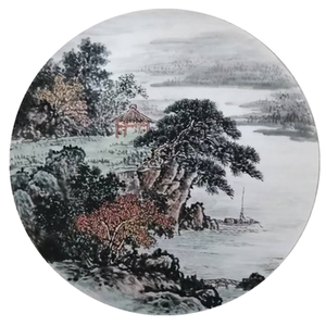 国画山水圆形团扇扇面 纯手绘山水小品画水墨画 未装裱未落款
