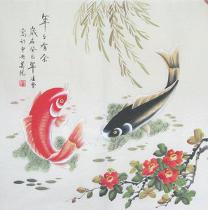 四尺斗方国画鱼年年有余客厅美院纯手绘书画作品水墨画字画装饰画