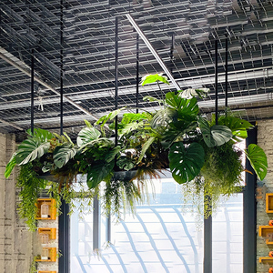 仿真绿植龟背叶苔藓草皮蕨叶酒吧餐厅吊顶装饰软装花艺设计制作景