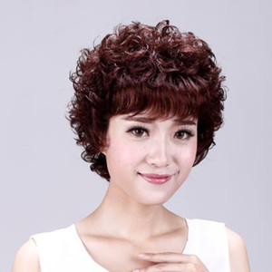 真发假发套女短发卷发透气蓬松自然逼真中老年妈妈款小卷短卷发型