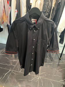 Alexander McQueen麦昆代购男士黑色字母镶边短袖全棉衬衫