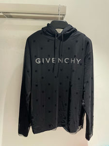 Givenchy纪梵希4折代购女士3W黑色植绒4G网纱层搭抽绳卫衣帽衫