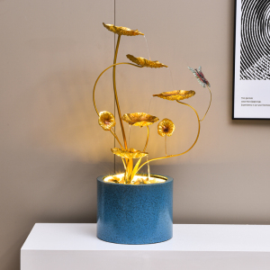 北欧现代简约轻奢风格装饰工艺品客厅电视柜铁艺落地流水喷泉摆件