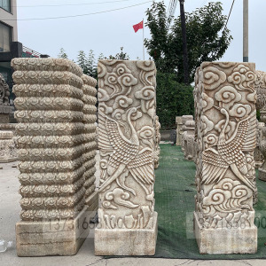 仿古石雕祥云柱中式庭院复古石材花架盆景底座汉白玉做旧云纹石柱