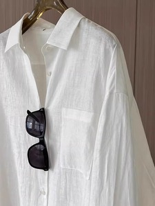 白色棉麻防晒衬衫女夏季爆款上衣宽松慵懒风薄款外套长袖亚麻衬衣