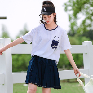 少女夏季套装初高中学生洋气时尚女孩12岁到15岁大童短裙两件套潮