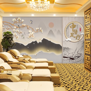 新中式养生馆装饰墙纸会所足道足疗店吧台背景墙沐足店形象墙壁纸