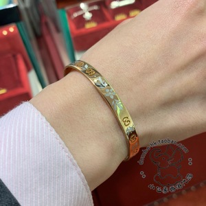 gucci古驰古奇 双g图案 白色搪瓷花 18k玫瑰金 手镯