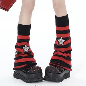 【饰品袜子5件包邮】秋冬亚文化红黑条纹辣妹星星堆堆袜套腿袜套