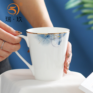 杯子陶瓷创意轻奢描金马克杯大容量时尚骨瓷水杯牛奶咖啡杯办公杯